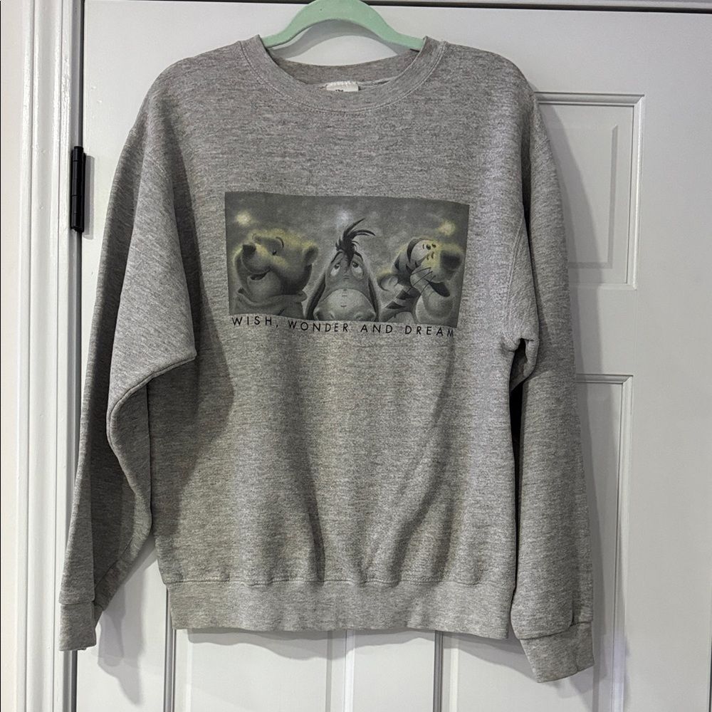 Disney Cozy Gray Crewneck Sweater with Graphic Design